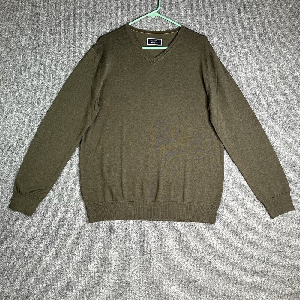 Charles Tyrwhitt Merino Wool Sweater Men Large V-neck Green Minimalist Casual